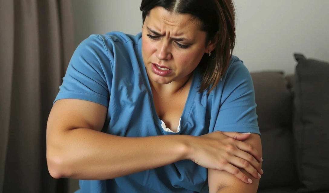 Άτομο που αισθάνεται κόπωση και μυϊκούς πόνους, απεικονίζοντας συμπτώματα έλλειψης Βιταμίνης D