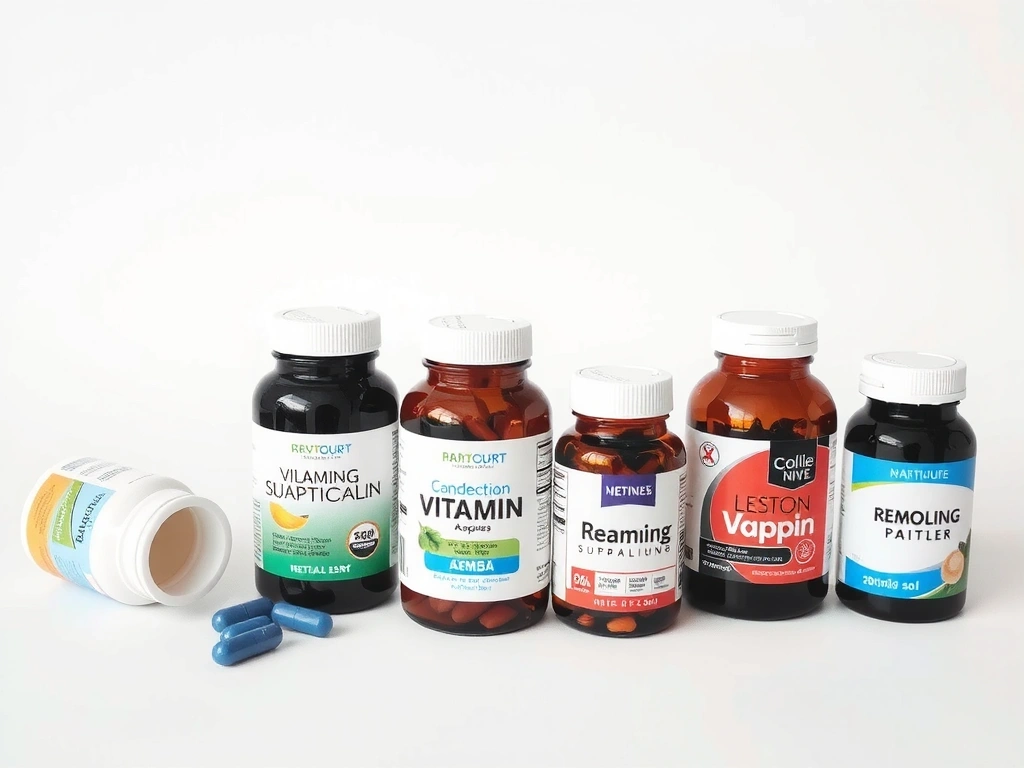 Διάφορα συμπληρώματα διατροφής σε μπουκάλια και κάψουλες, σε καθαρό, μοντέρνο περιβάλλον.